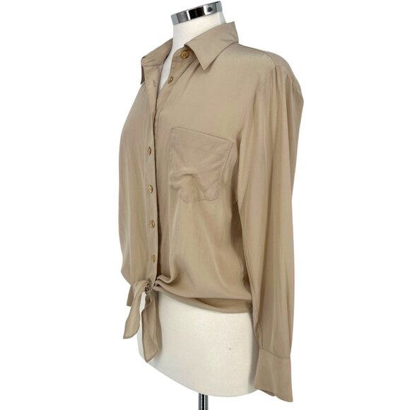 Trina Turk Helinda Silk Tie-Front Blouse Beige Tan Long Sleeve Size Small - Picture 4 of 12